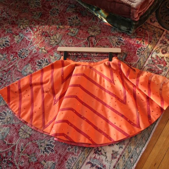 Vintage Movie Worn Circle Mini Skirt Orange and Pink Sequin Chevron - Picture 5 of 9